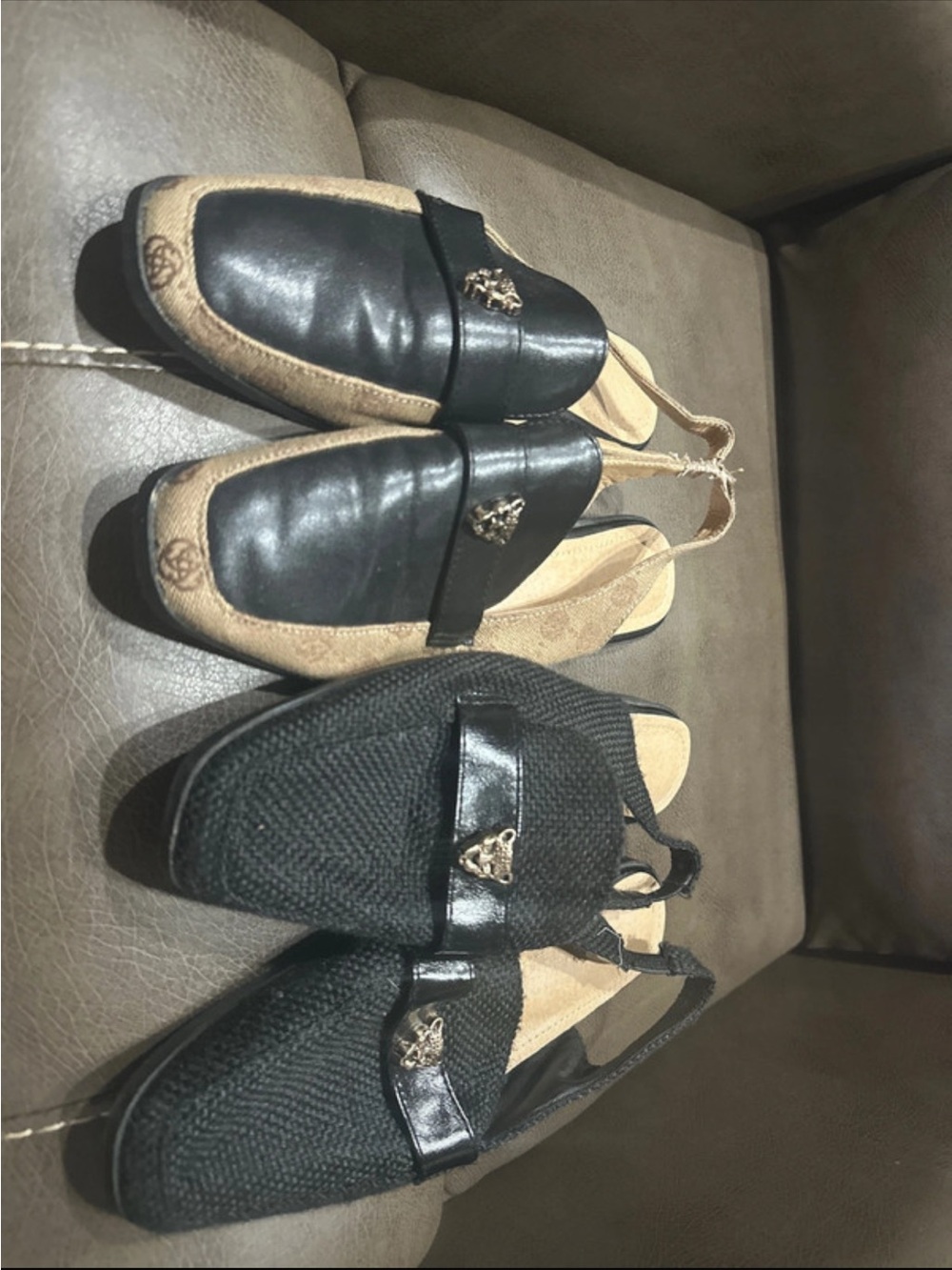 Black and Beige Two-Pair Slip-On Flats